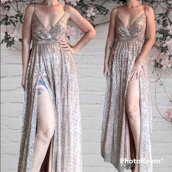 Windsor Dresses & Skirts - Windsor Sequined Blush Deep V Formal Gown Size Small